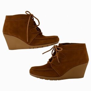 MIA Berdina Brown Suede Wedge Ankle Boots Lace-Up Comfort Casual Size 11
